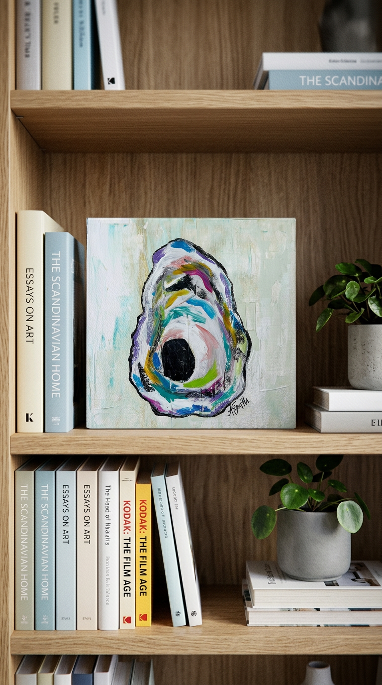 AI product shot of "Octavia" Oyster Shell Acrylic Painting, 6x6"