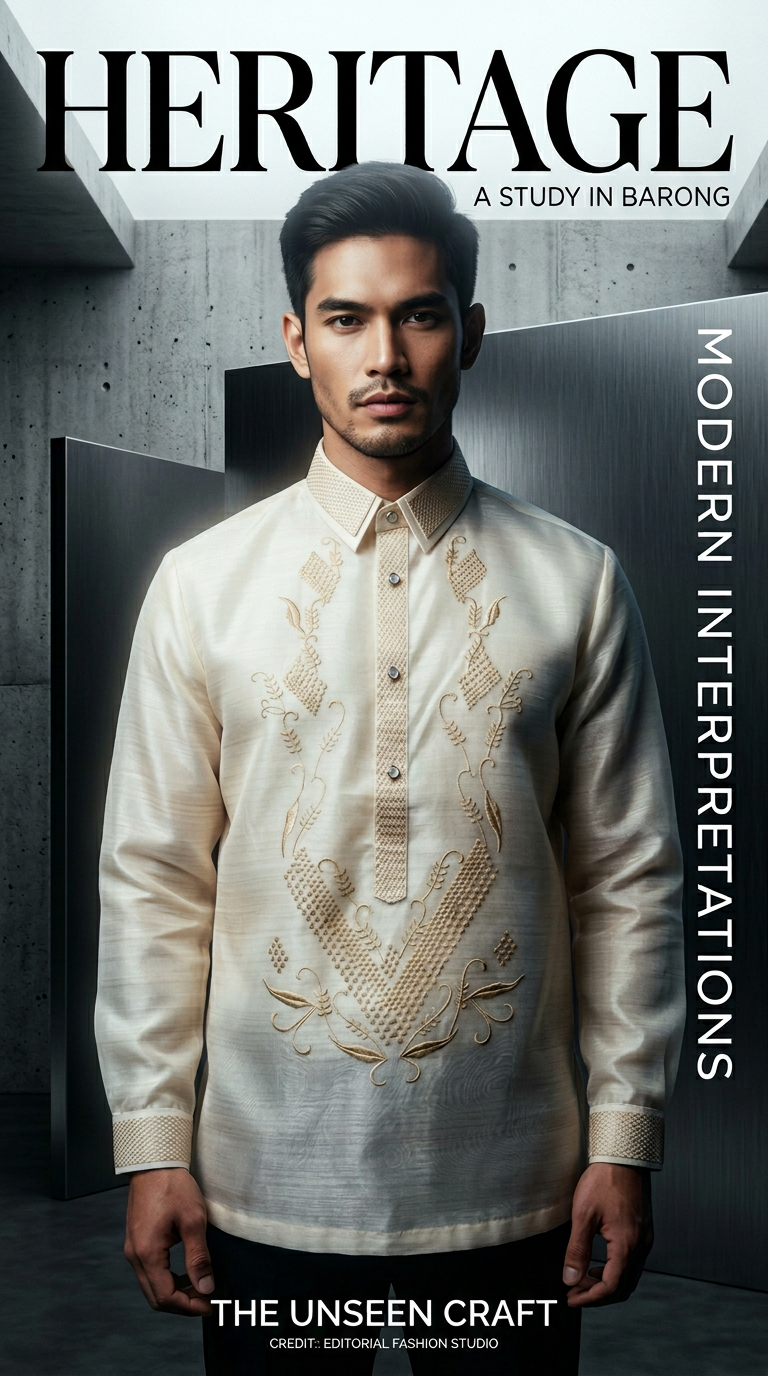 AI product shot of Organza Premium Embroidered Barong Tagalog - BR217