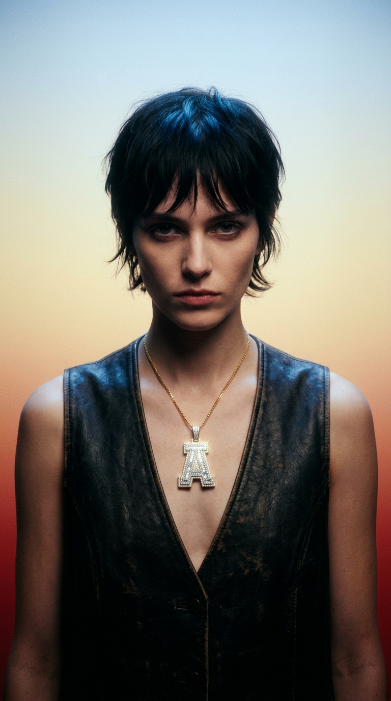 AI product shot of 1.75" Two-Tone Diamond Baguette Initial Pedants