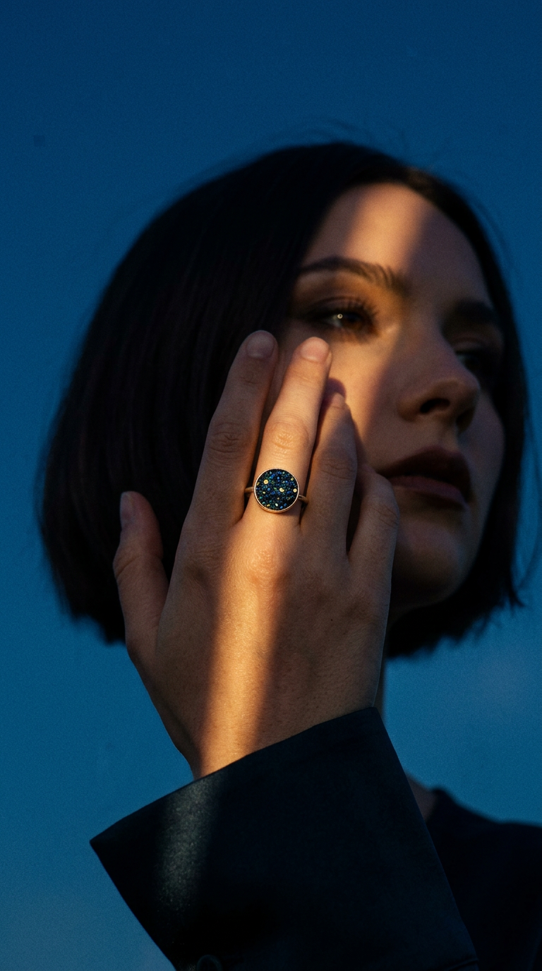 AI product shot of Titanium Aura Quartz Ring - Made to Order