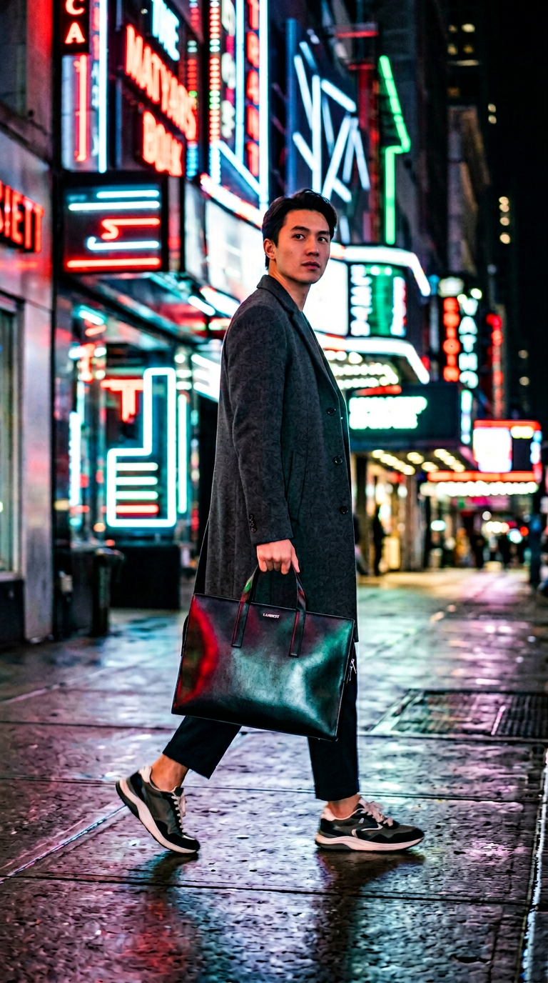 AI product shot of The Helia - 2-in-1 Black Vegan Leather Briefcase