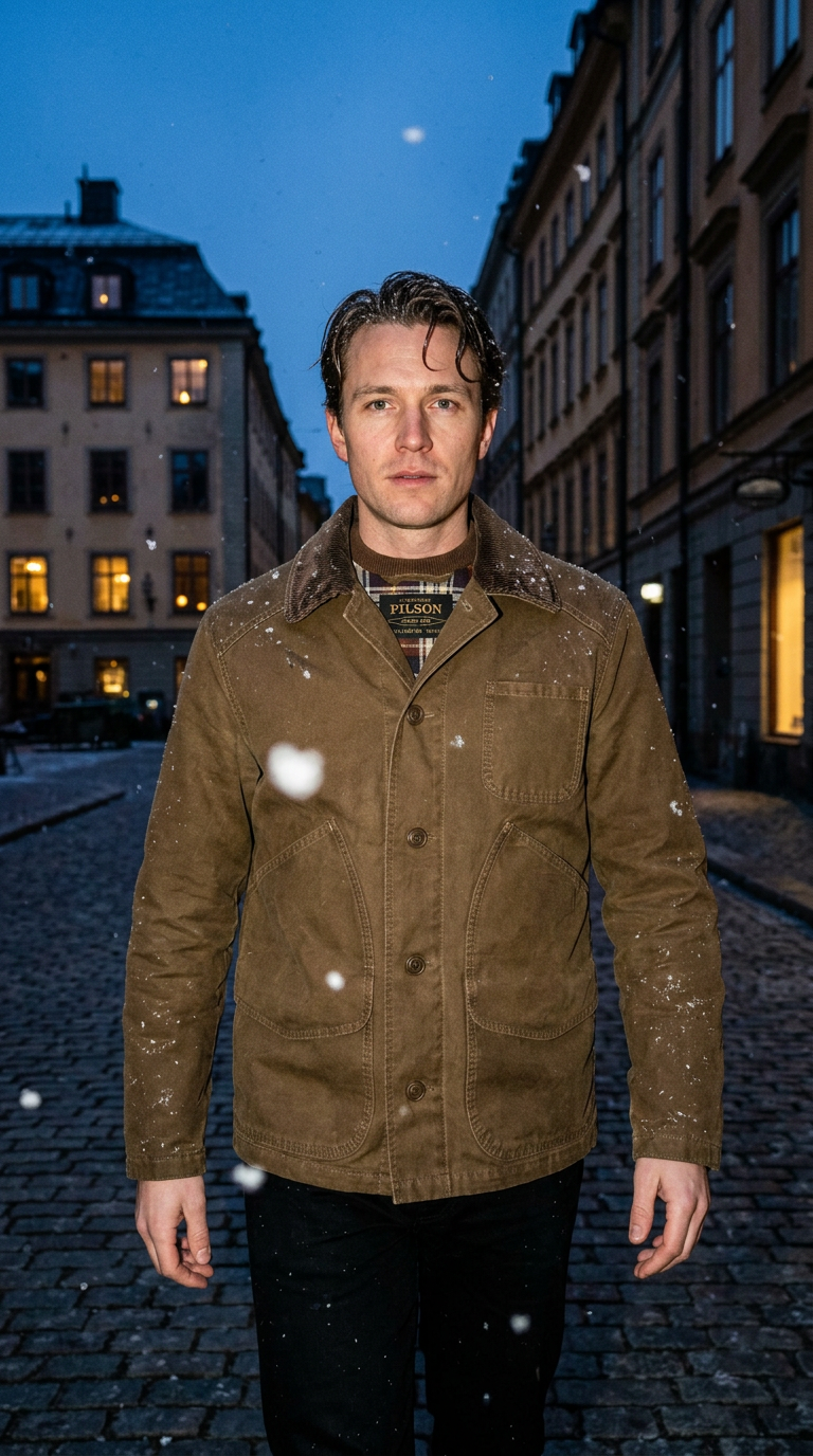 AI product shot of Filson Men's Canvas Outfitter Jacket