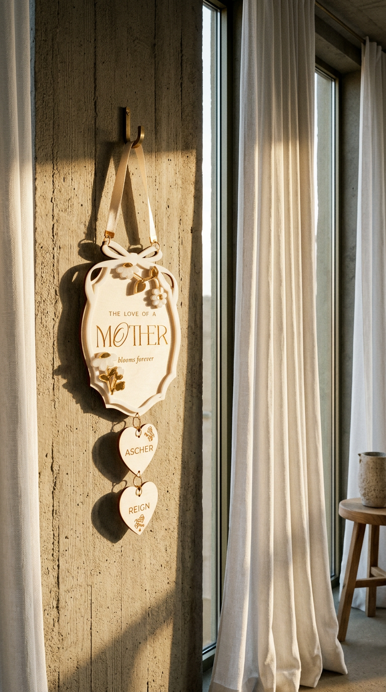 AI product shot of Mother's Day - Heart Blooms Family Plaque