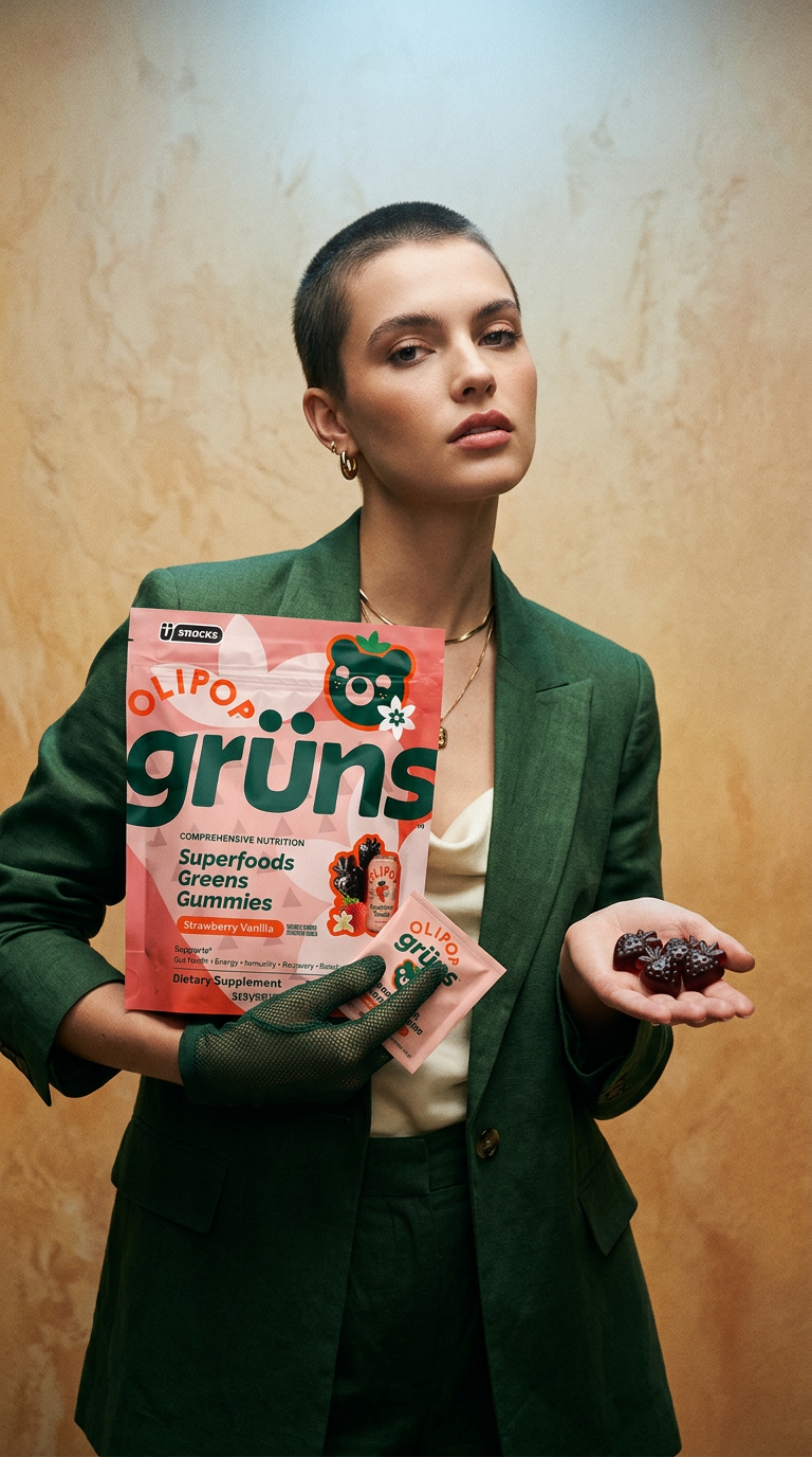 AI product shot of Grüns Superfood Gummies