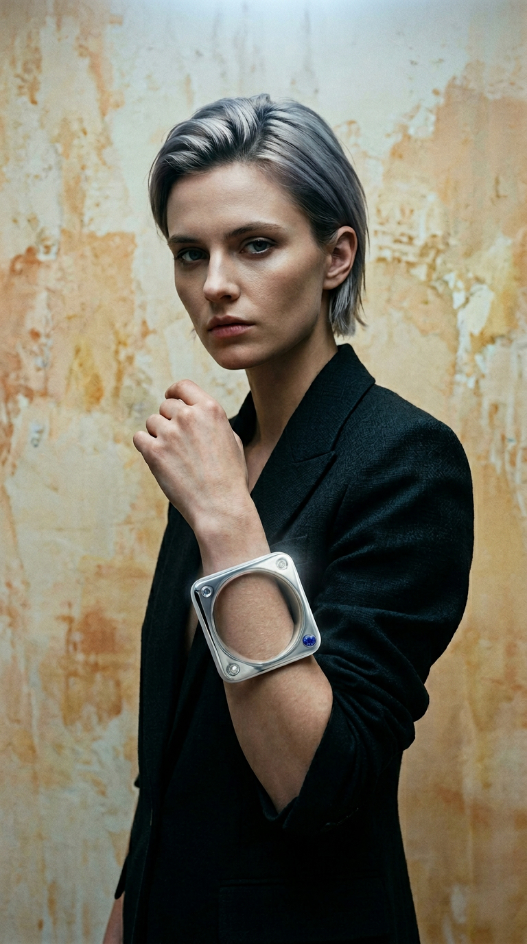 AI product shot of BOLD Bangle, Silver