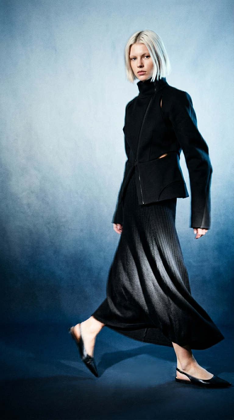 AI product shot of OCEAN POPLIN SKIRT BLACK