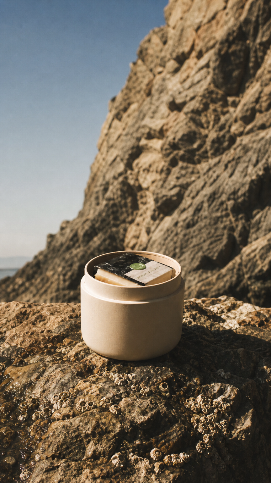 AI product shot of Hidden Waterfall Shampoo & Conditioner Bars w/ Bamboo Holder