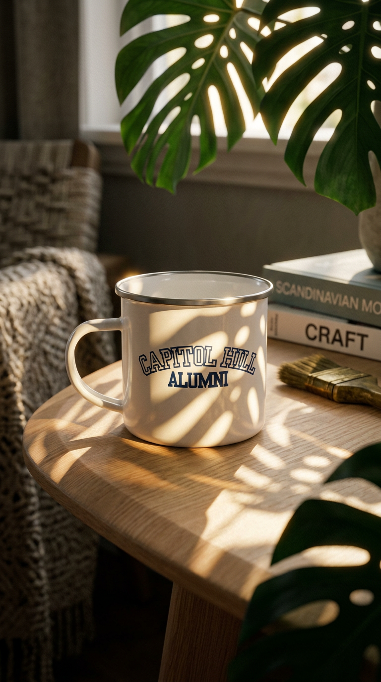 AI product shot of Capitol Hill Alumni Camper Mug