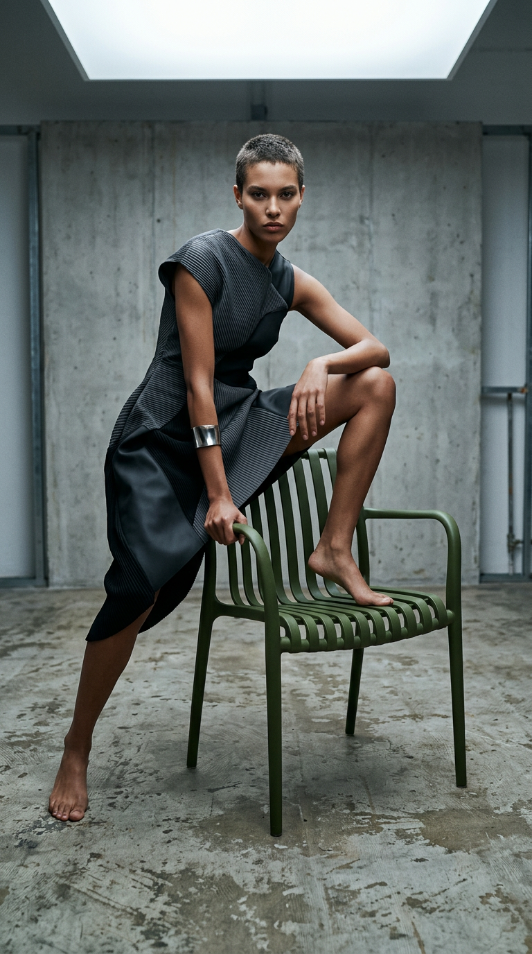 AI product shot of Krzesło ogrodowe ażurowe Aura zielone z podłokietnikami