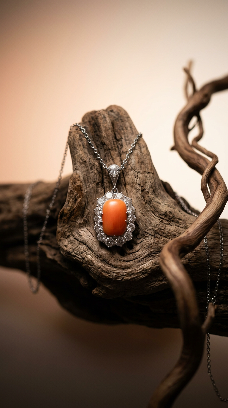 AI product shot of 1920's Art Deco Coral 2.00ct Diamond Necklace