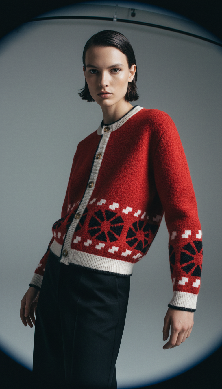 AI product shot of Kaleidoscope jacquard cardigan