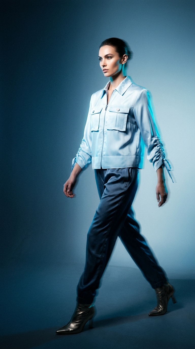 AI product shot of CINQ A SEPT Dale Ruched Sleeve Cupro Satin Jacket NWT Size XS