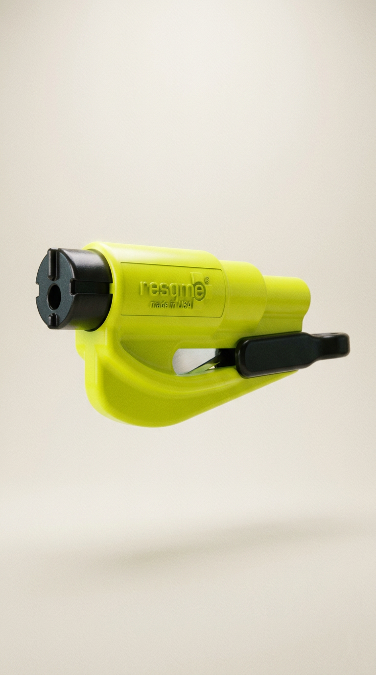 AI product shot of resqme® Car Escape Tool, Seatbelt Cutter / Window Breaker