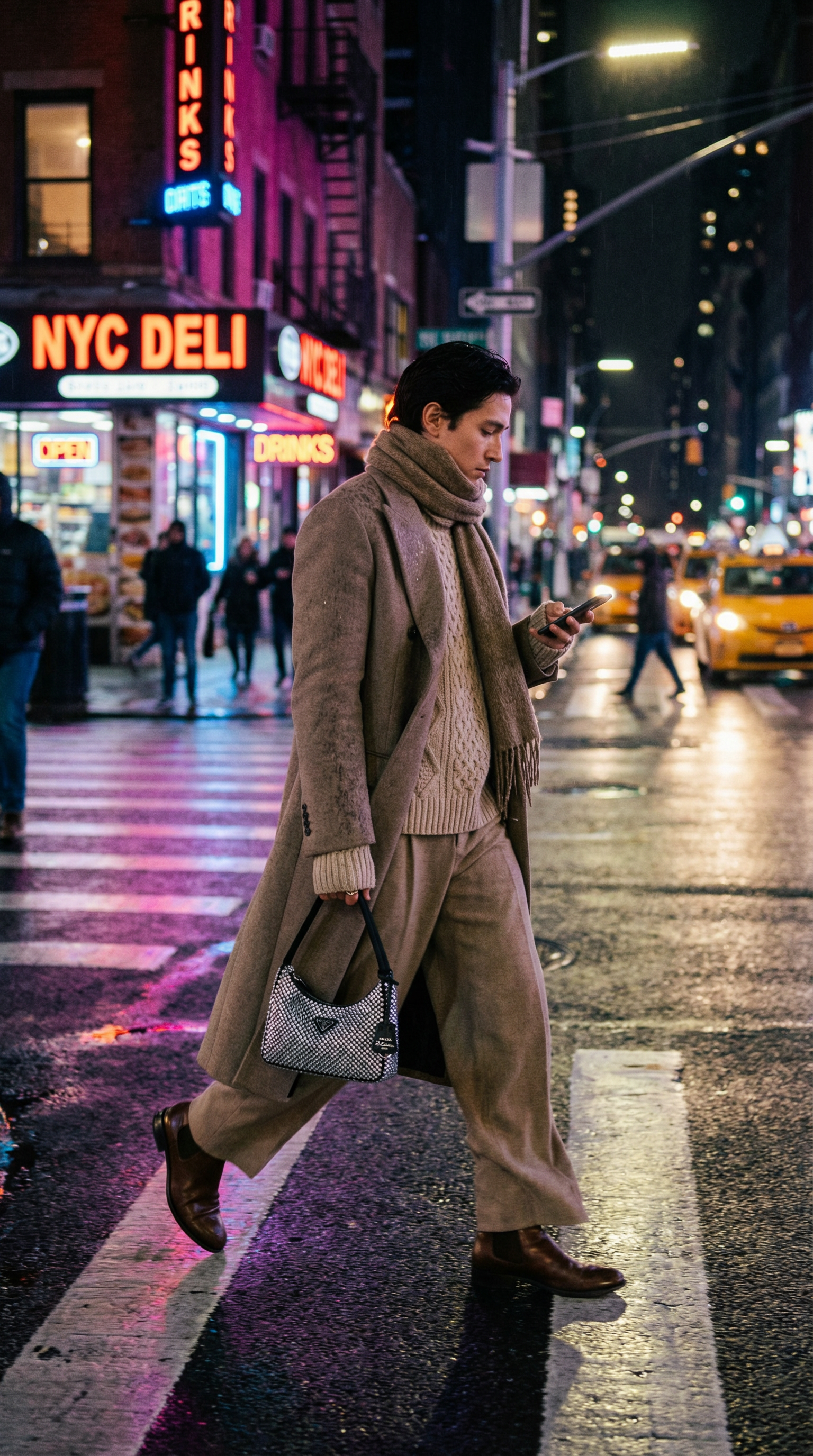 AI product shot of Prada Re-Edition mini satin bag with crystals