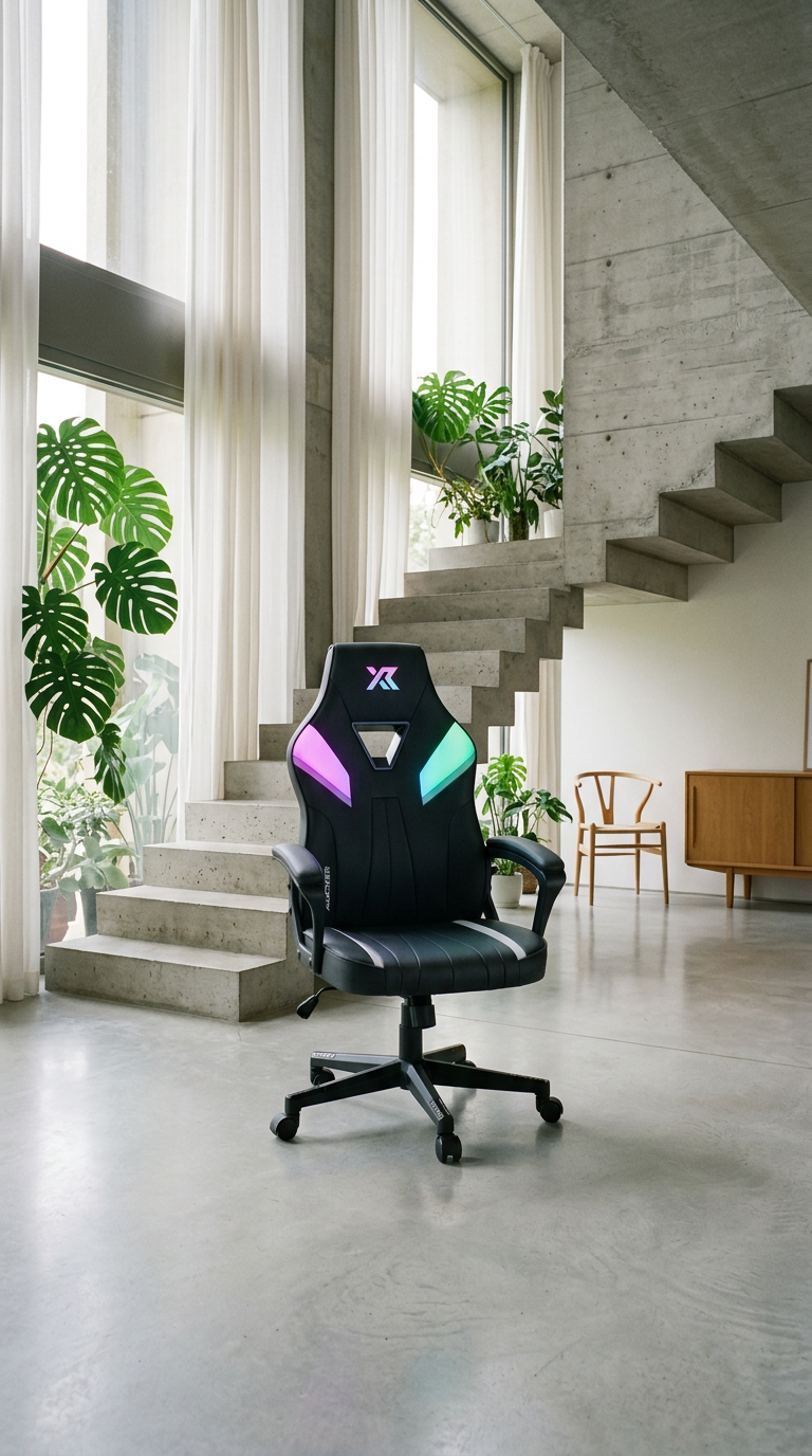 AI product shot of Tempest RGB Ergonomic PC Gaming Chair with LED Lights - Black