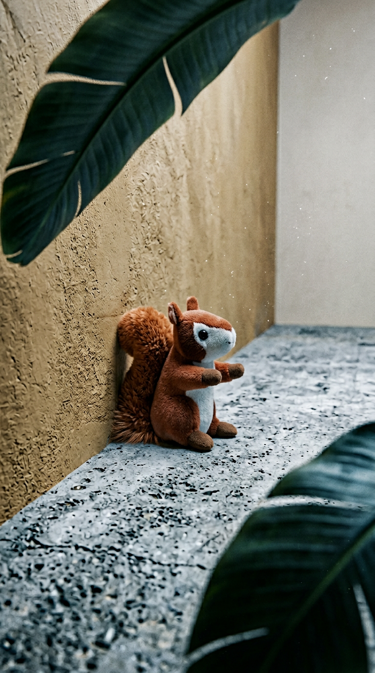 AI product shot of Mini Red Squirrel Plush Toy