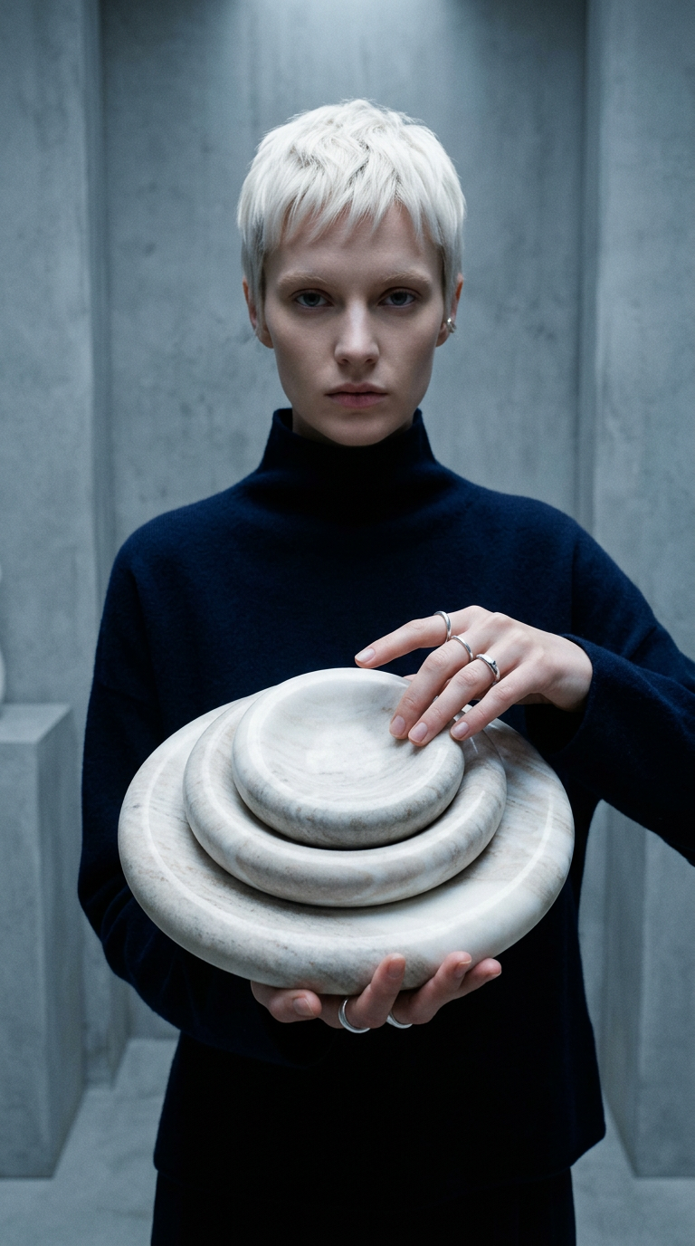 AI product shot of Indra Shallow Bowl- Oat Marble