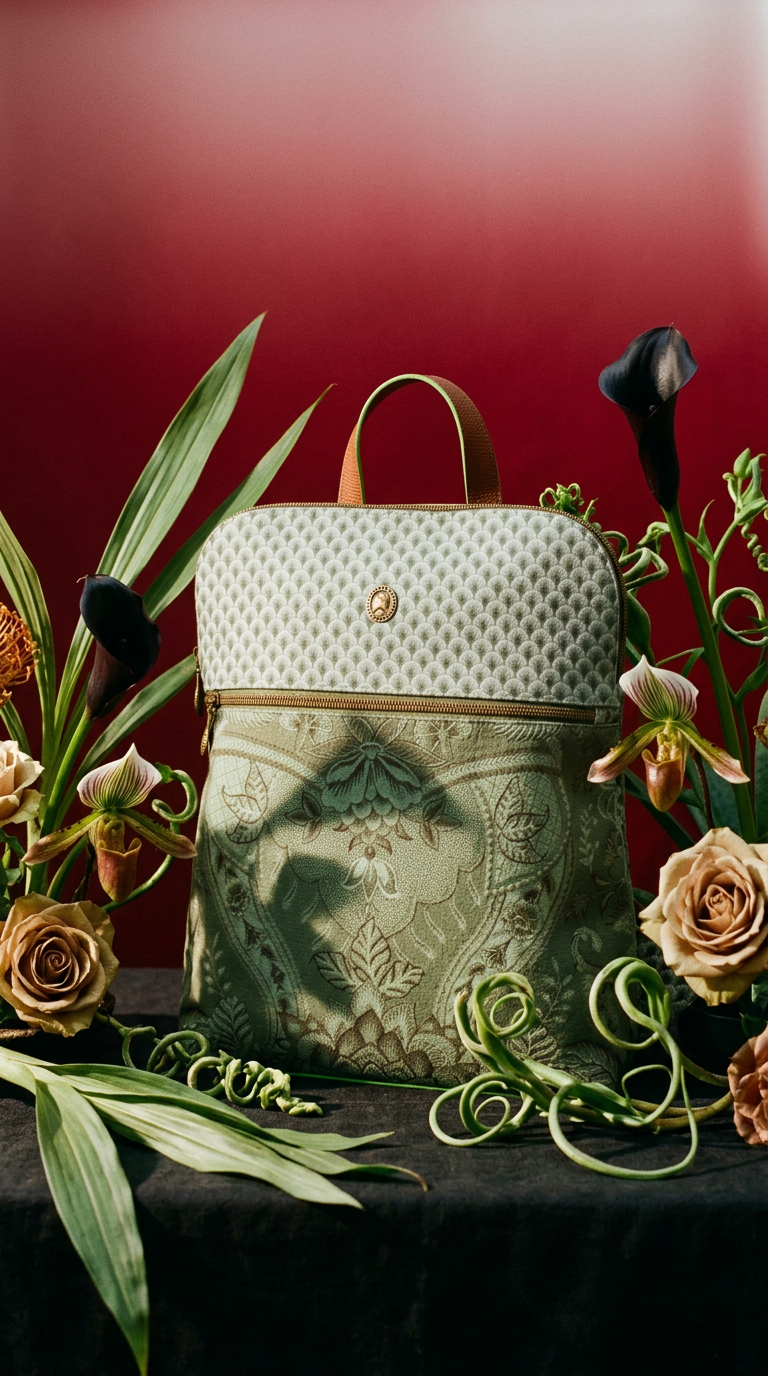 AI product shot of תיק גב ירוק Kyoto Festival מידות 28x36x11 ס"מ של חברת PIP STUDIO