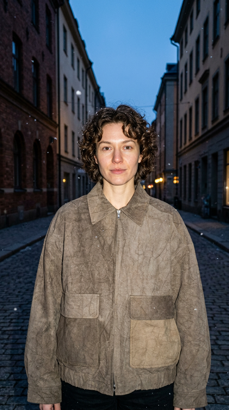 AI product shot of evan kinori Zip Jacket Two Natural Dye Twill Brown Persimmon/Iron Dye