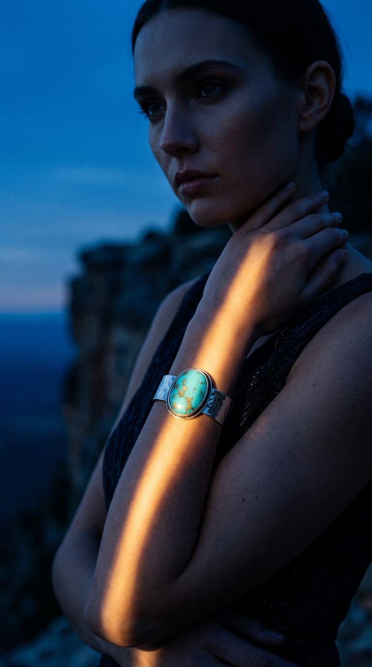 AI product shot of Celestial Ground Cuff (This one-of-a-kind piece has found its wearer)