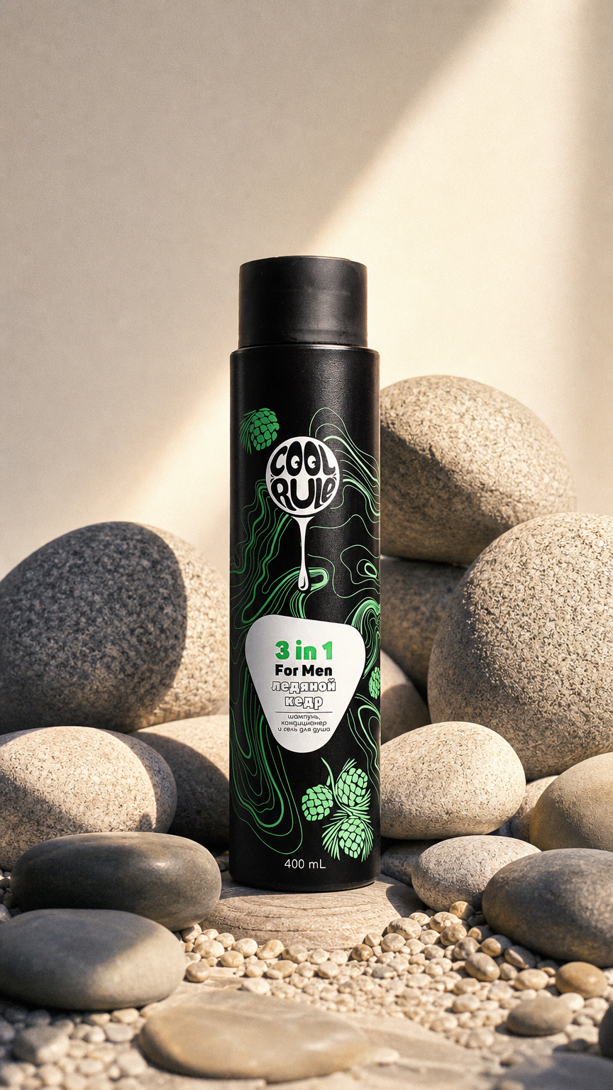 AI product shot of Cool Rule Care Product 3 in 1 Ice Cedar