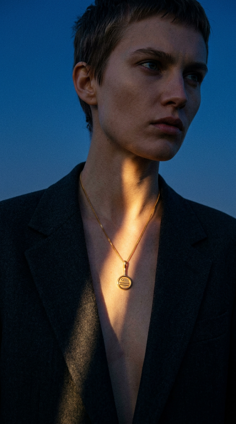 AI product shot of golden hour necklace