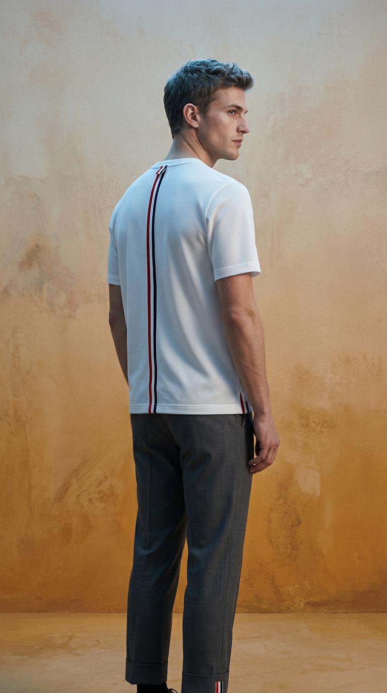 AI product shot of Thom Browne Back Tri-Stripe Short Sleeve T-Shirt Men's White