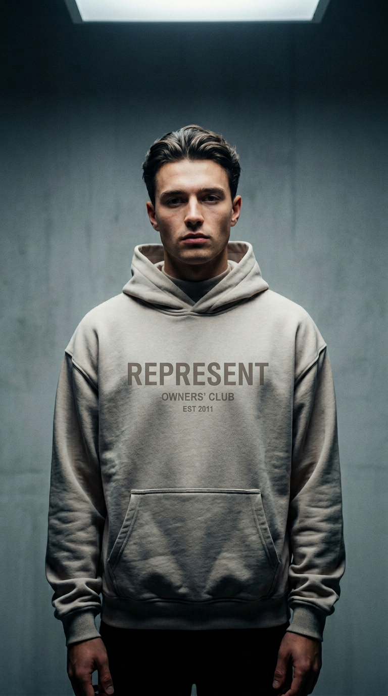 AI product shot of Represent Owners Club Hoodie - Mushroom