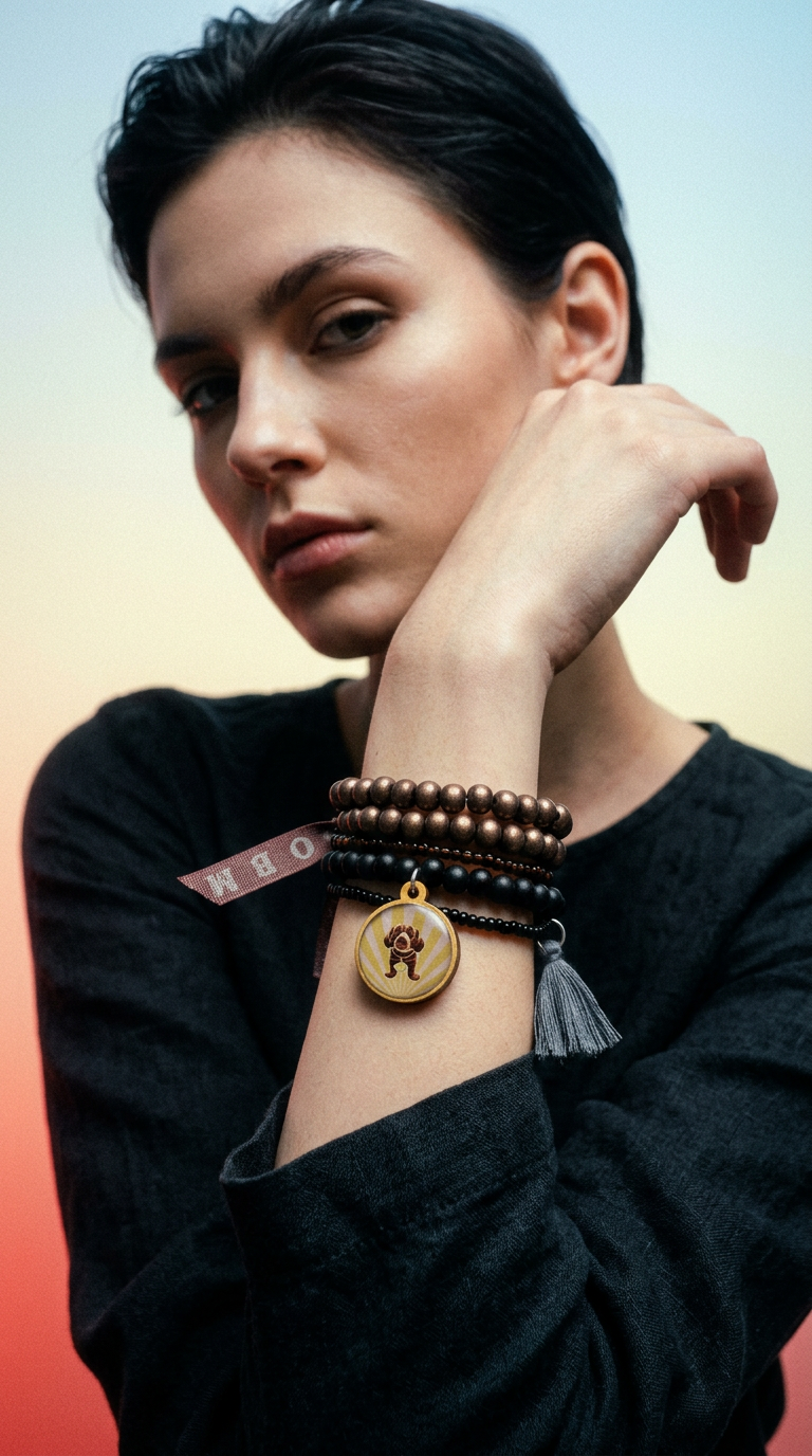 AI product shot of Bracelet set 2025 Dark with bobblehead dog