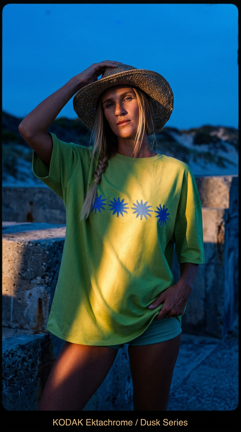 AI product shot of Sunburst Box Tee - Wasabi
