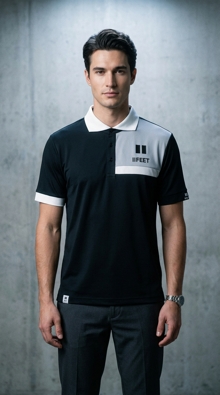 AI product shot of ポロシャツ ブラック&ホワイト