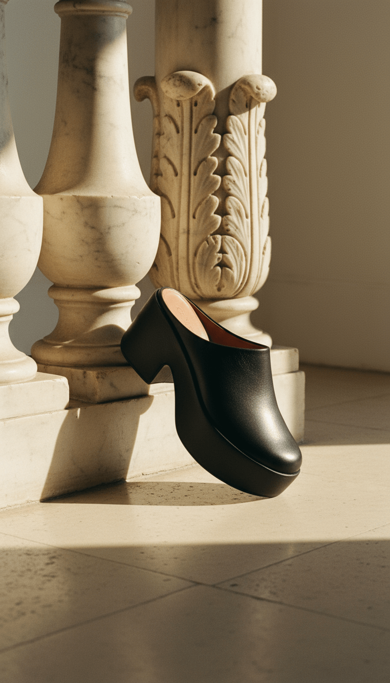 AI product shot of PLATFFORMS Leather Heeled Mules