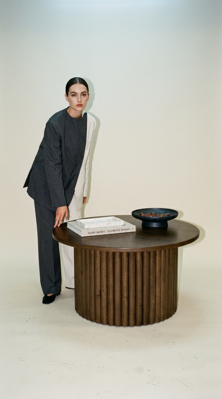 AI product shot of Jasper Round Coffee Table | Rustic Walnut Hardwood