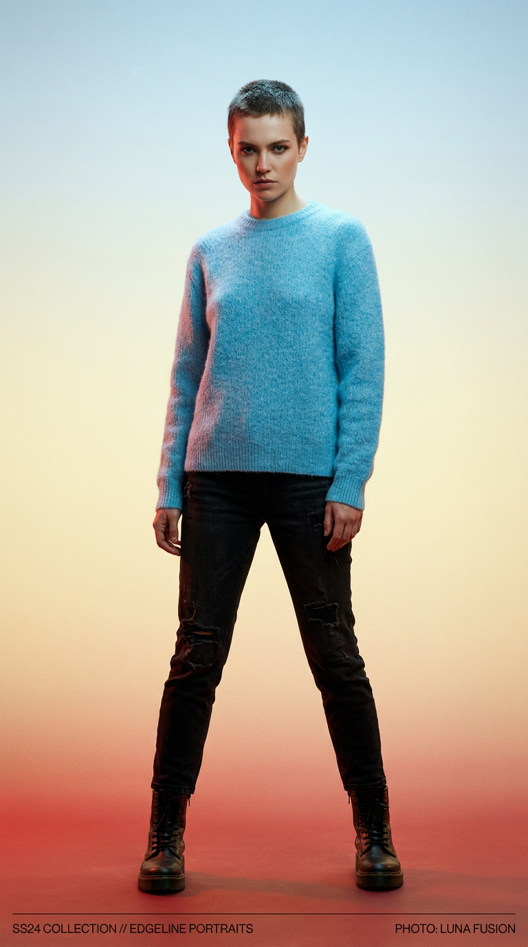 AI product shot of yak sweater - Arctic blue