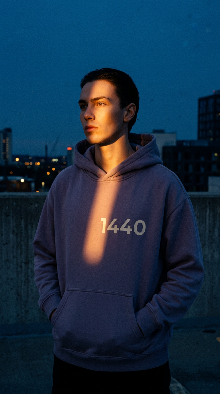 AI product shot of Mauve 1440 Clock Design Hoodie
