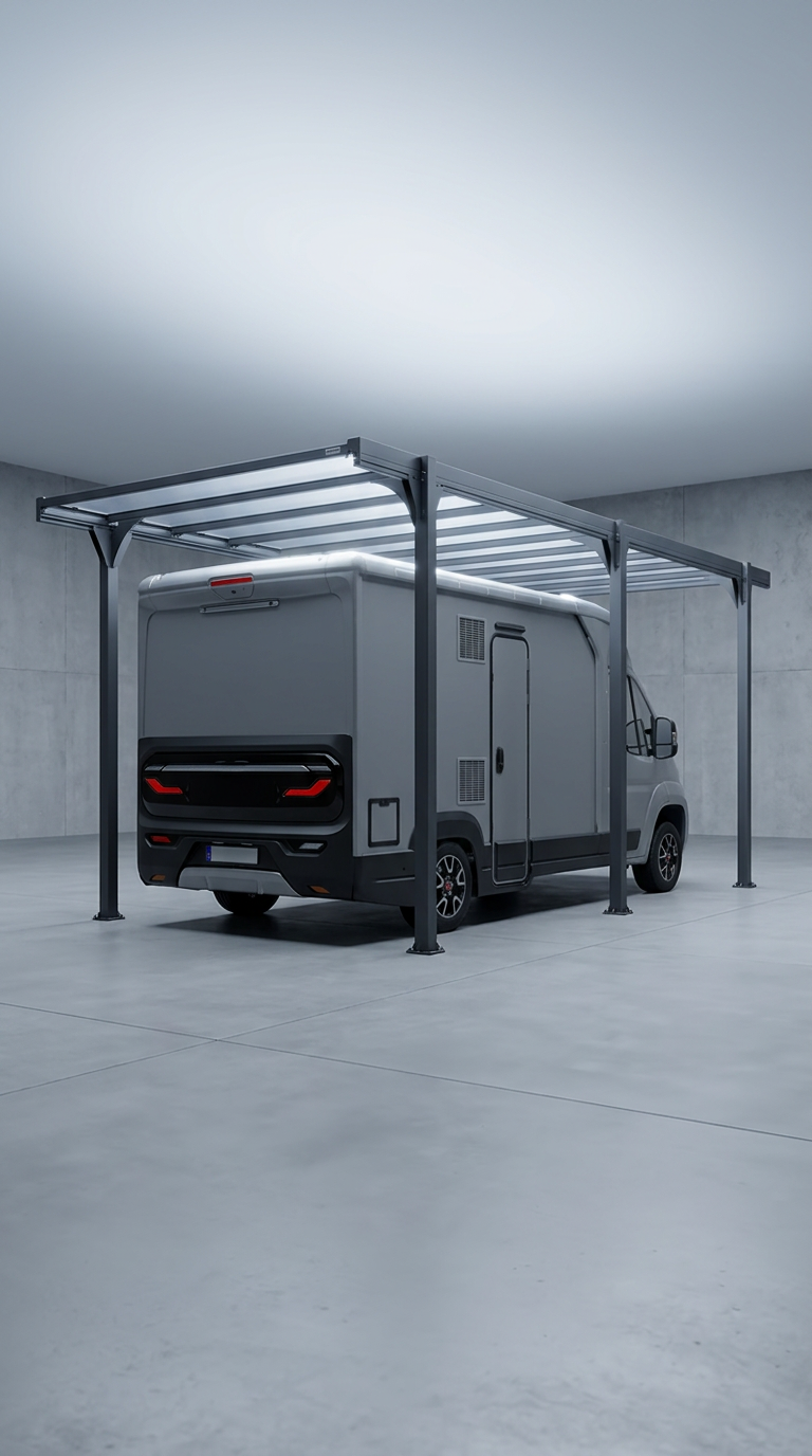 AI product shot of Carport XL til din campingvogn, caravan eller autocamper