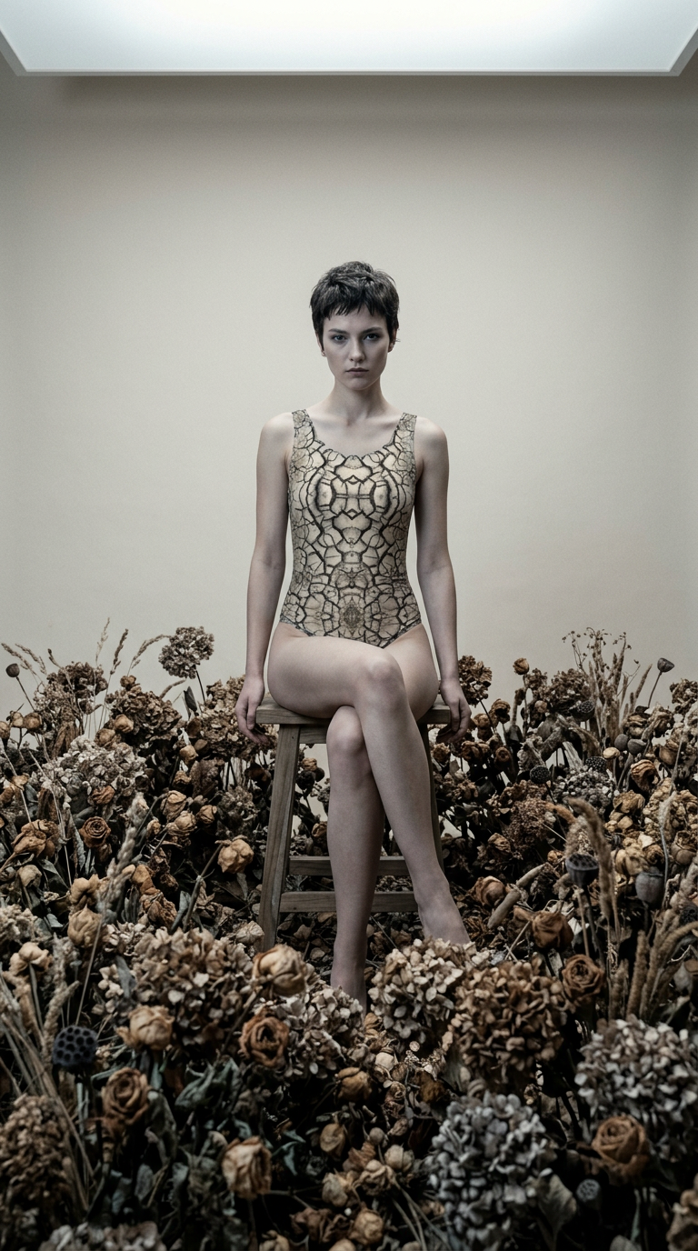 AI product shot of SWIMSUIT -CRACKED EARTH PATTERN