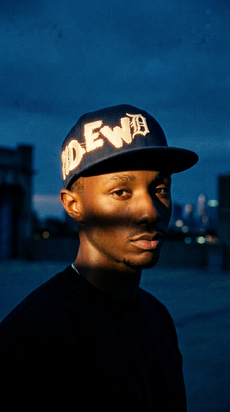 AI product shot of NEWD For Detroit Fitted Cap