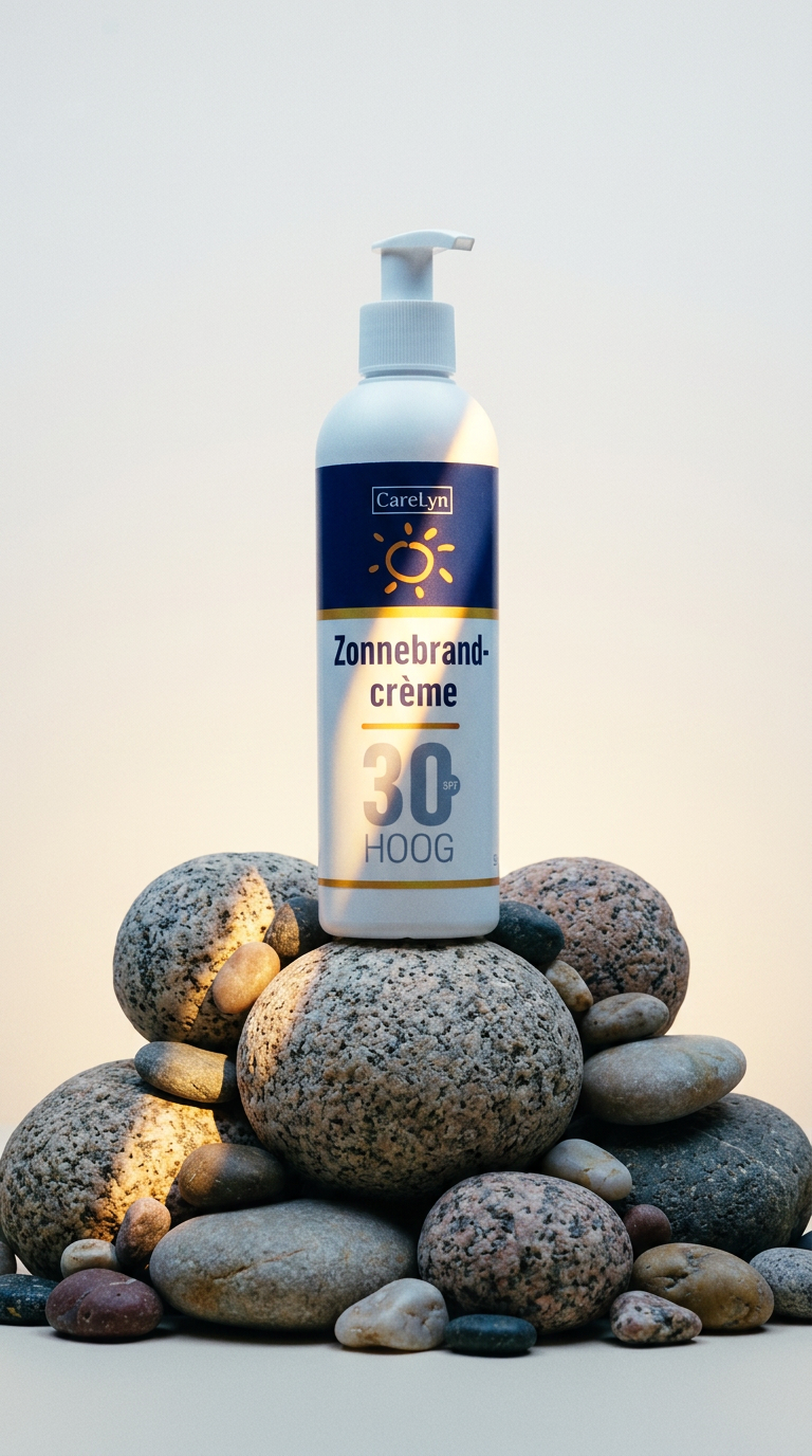 AI product shot of Flesje 250ml SPF30 microplasticvrije zonnebrandcréme