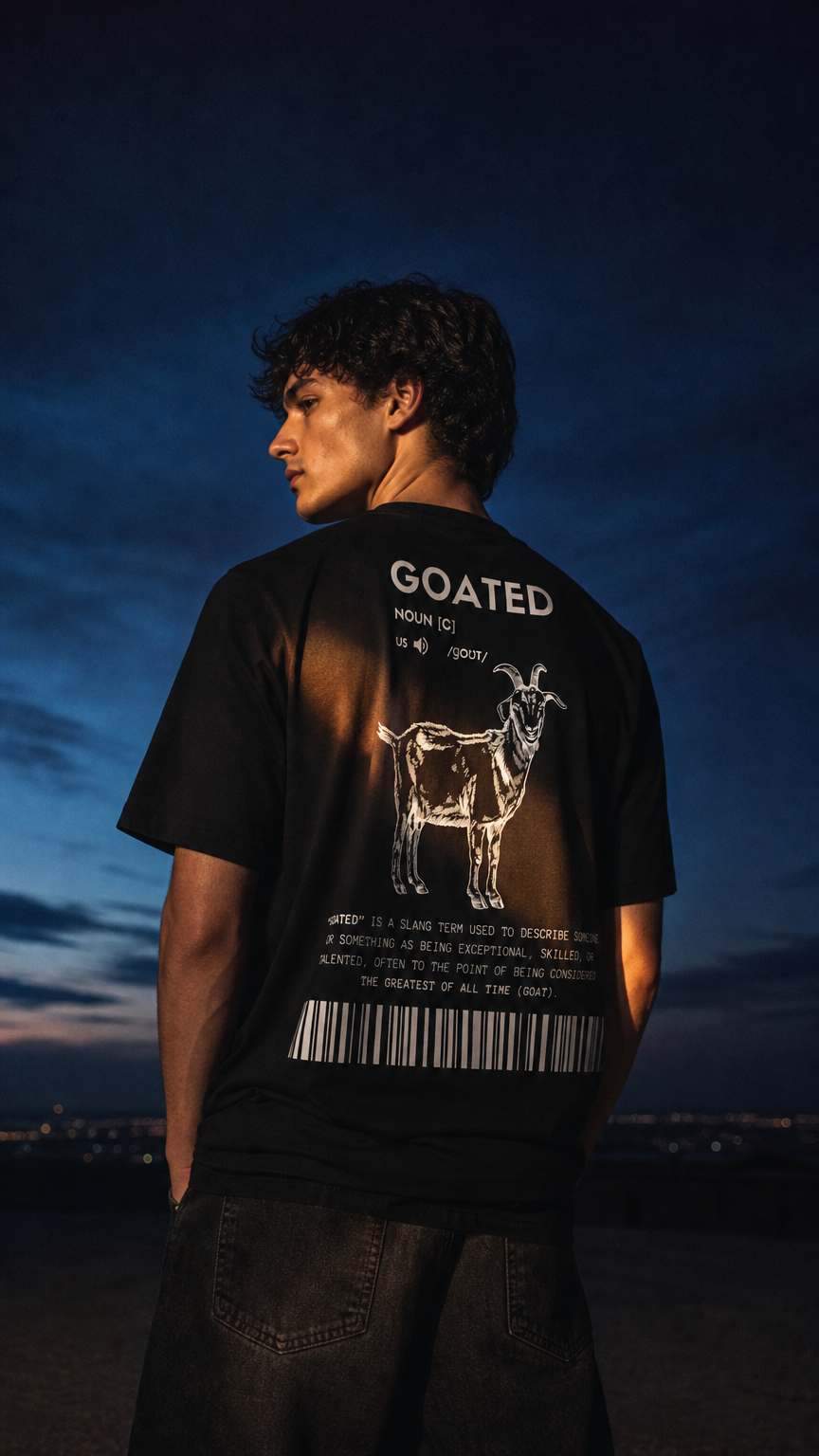AI product shot of Goated Original Black T-Shirt