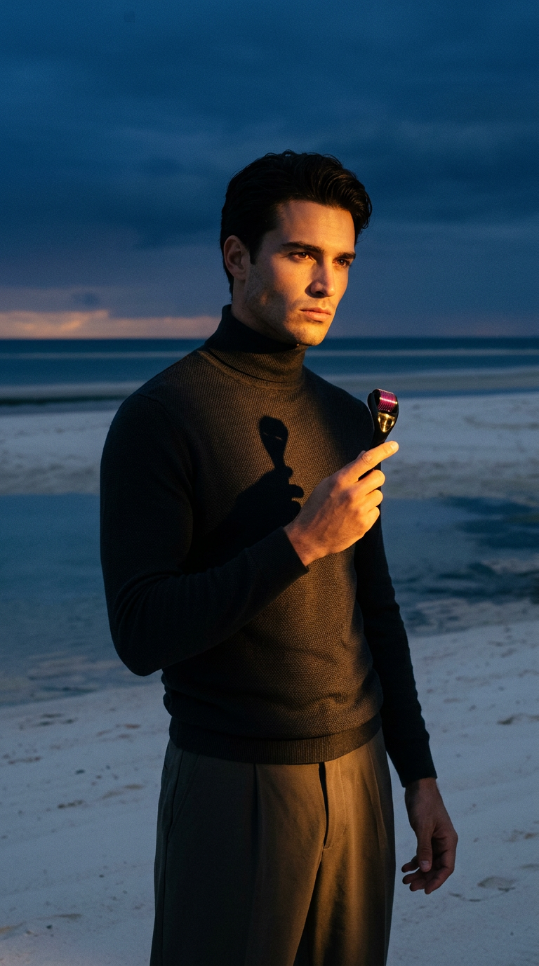 AI product shot of Dermaroller croissance cheveux et barbe