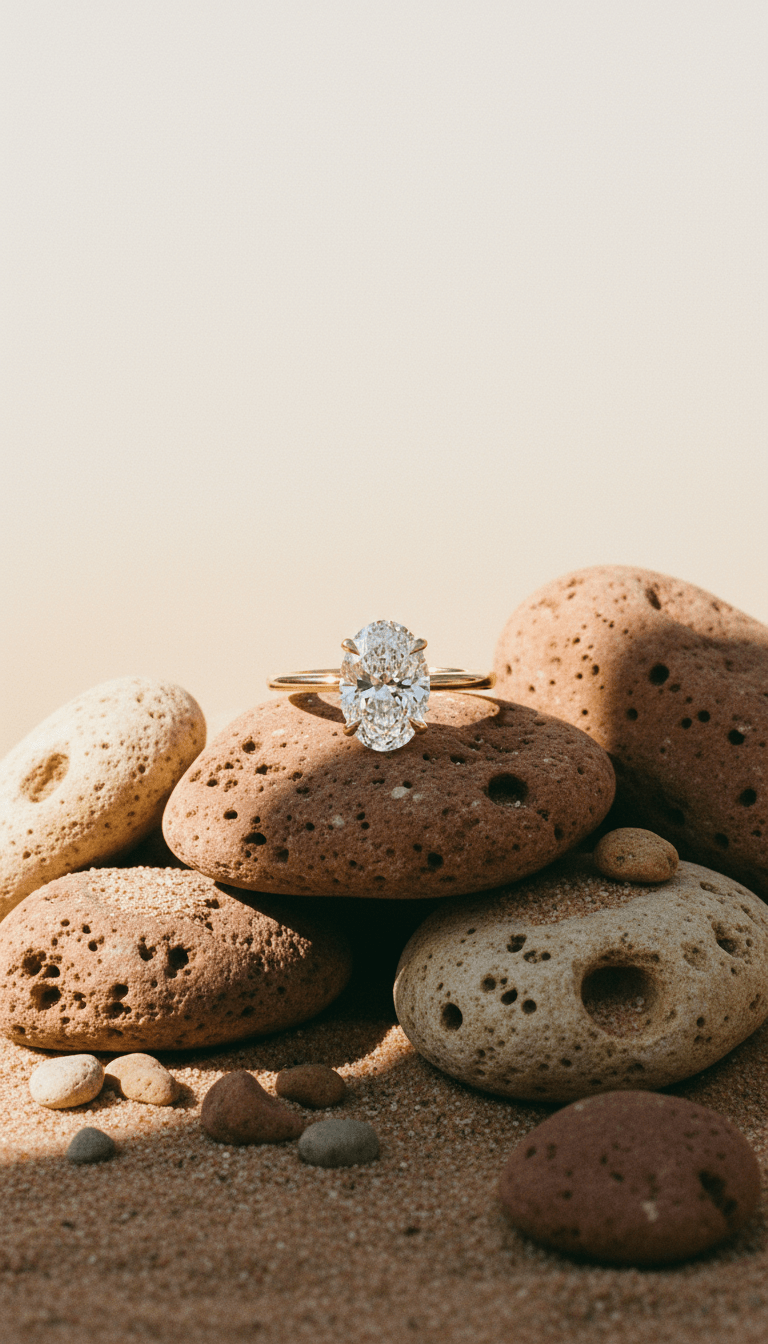 AI product shot of Emma – Oval Solitaire with Hidden Halo