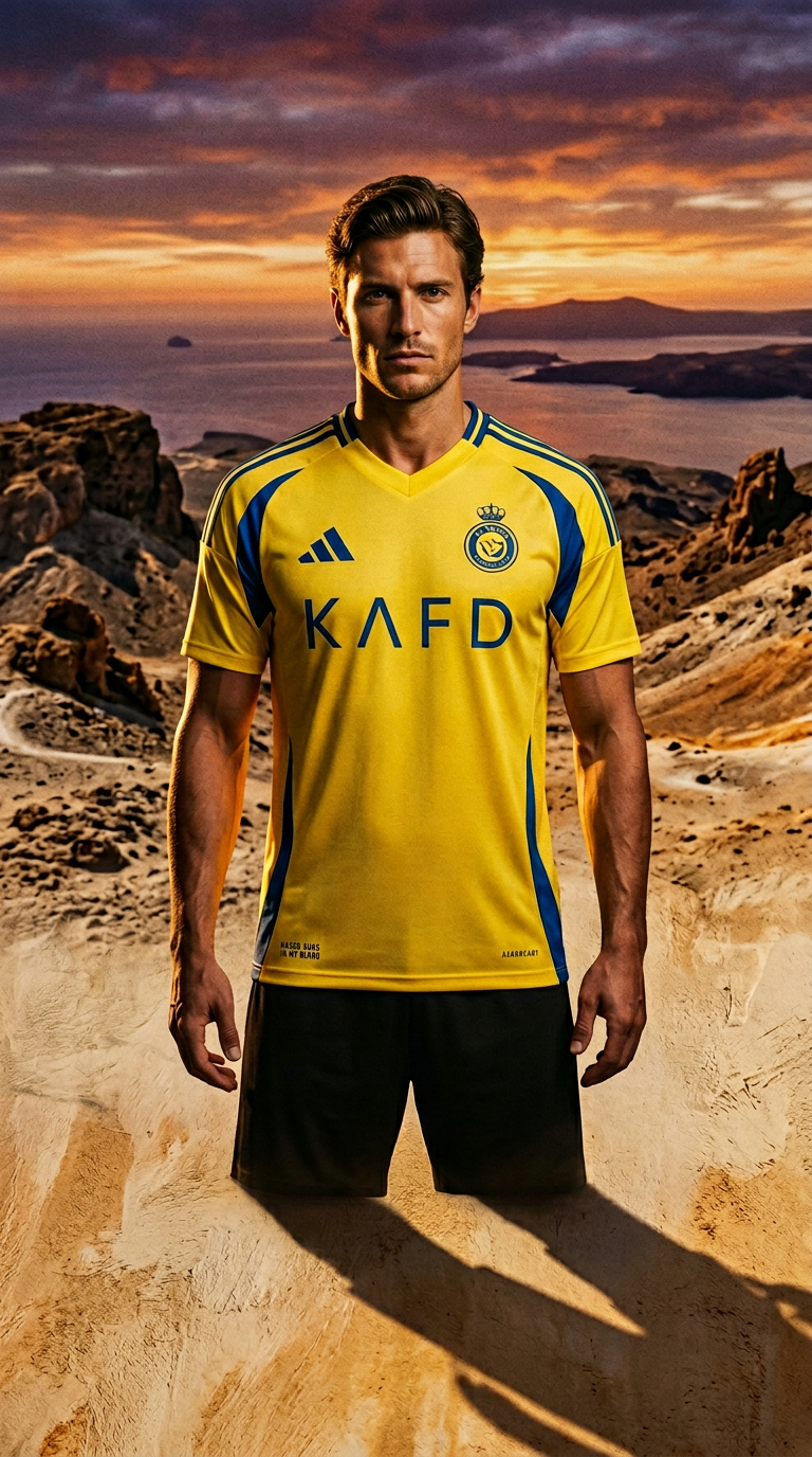 AI product shot of Al Nassr 2024/25 Cristiano Ronaldo football jersey