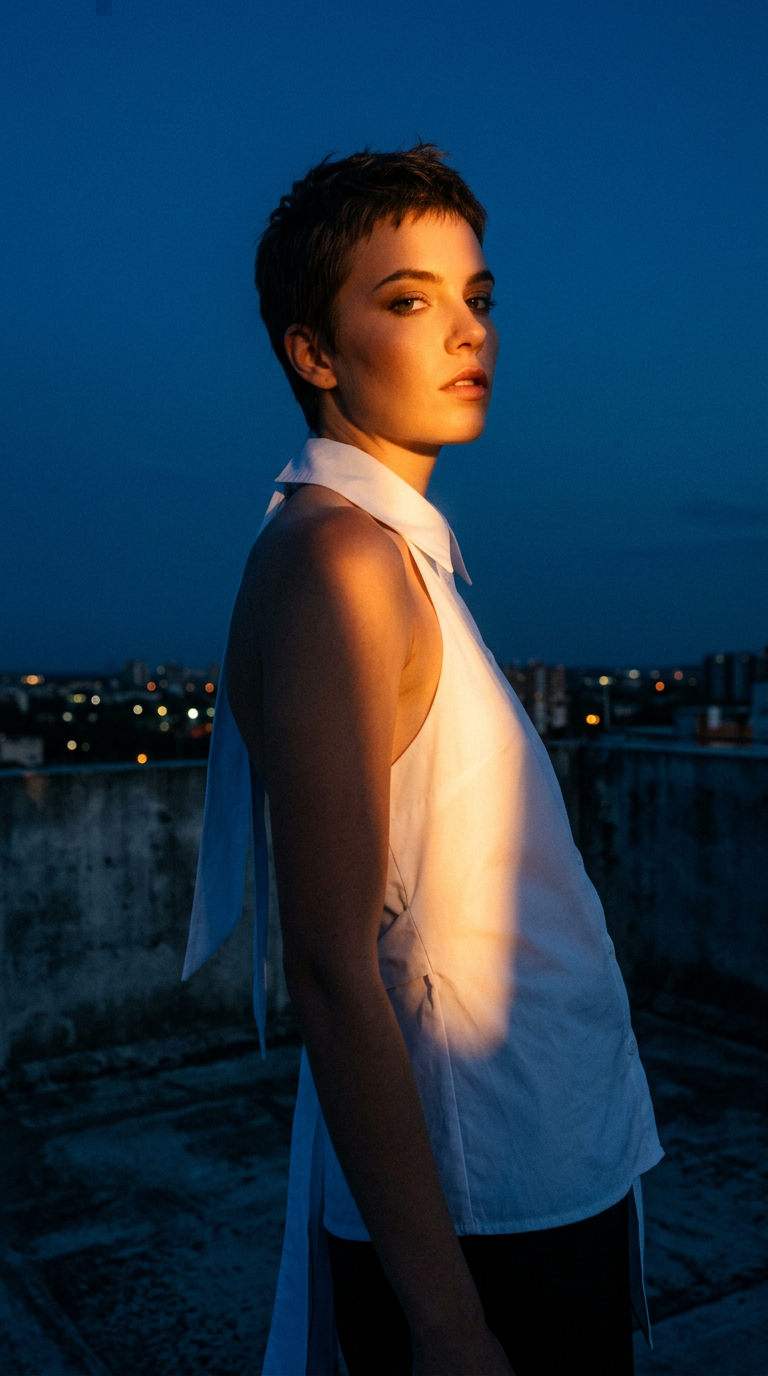 AI product shot of Lorielle Hanging-Collar Short Top