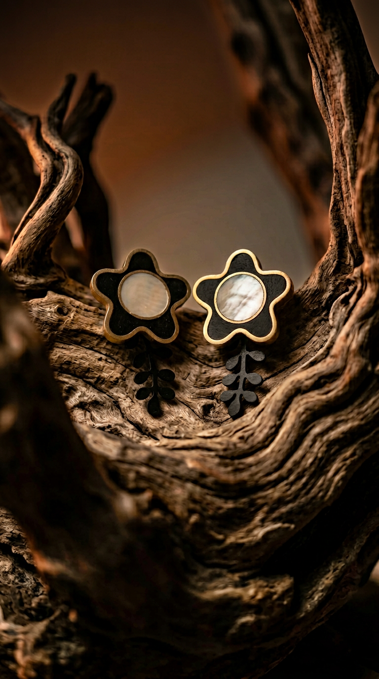 AI product shot of Flower Earrings in Black + Cream