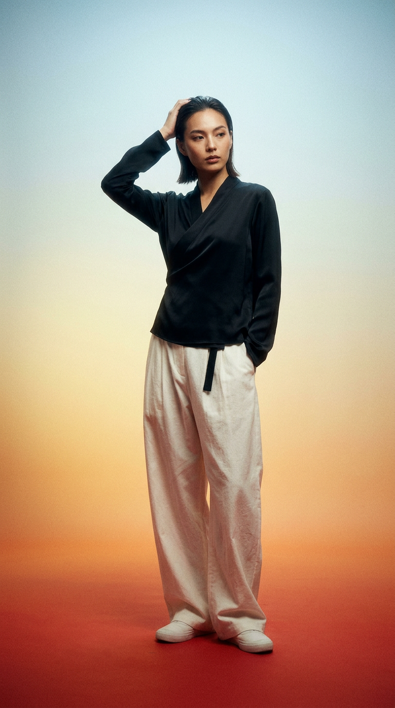 AI product shot of 바스락 항아리 바지 [백아이보리]