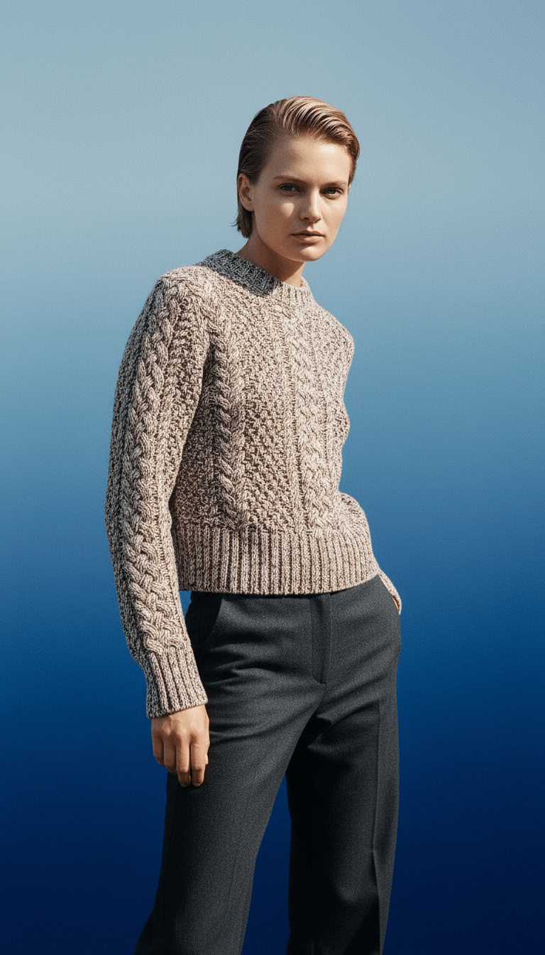AI product shot of Quinn Shrunken Fisherman Sweater