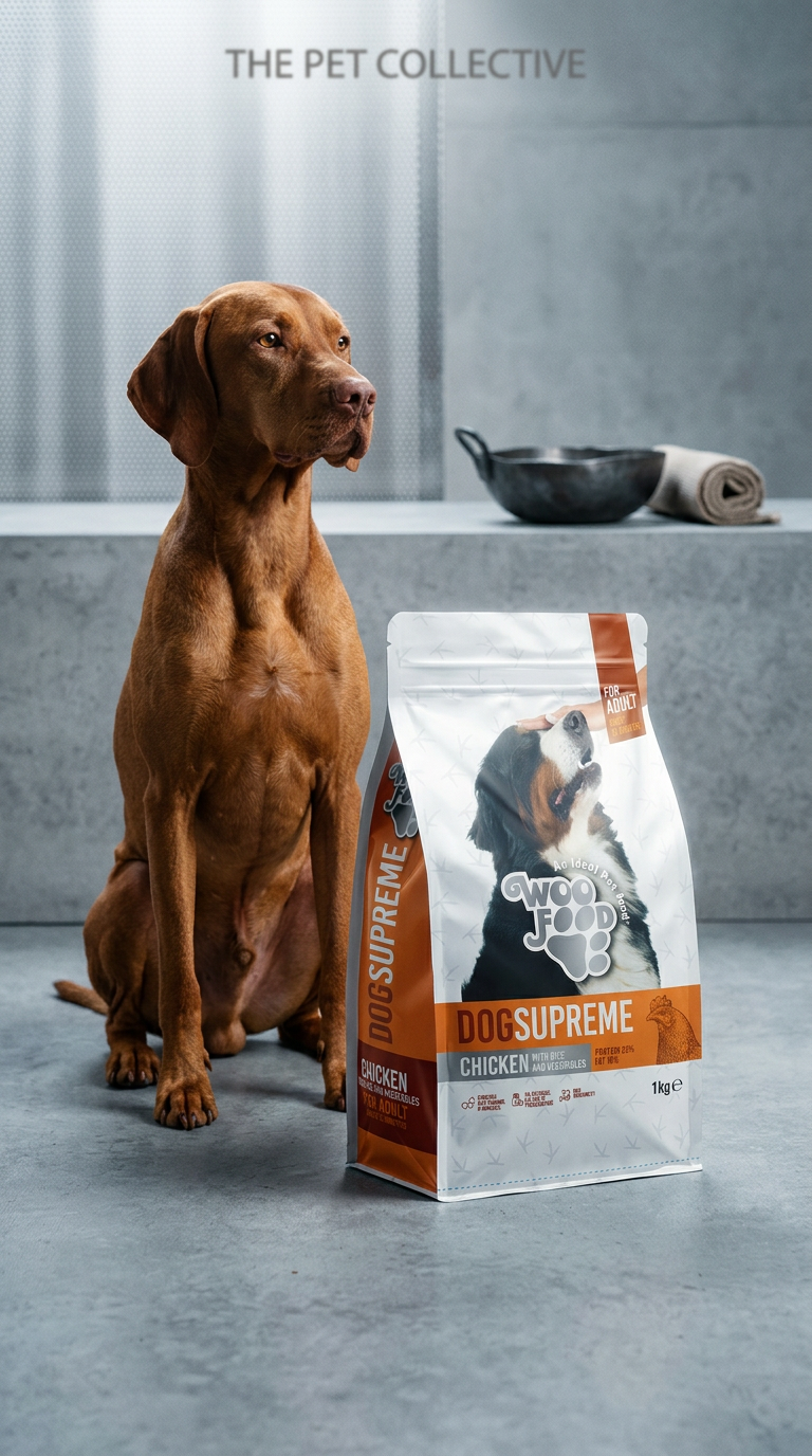 AI product shot of WooFood Dog Supreme – Chicken with Rice & Vegetables (Adult Dog)