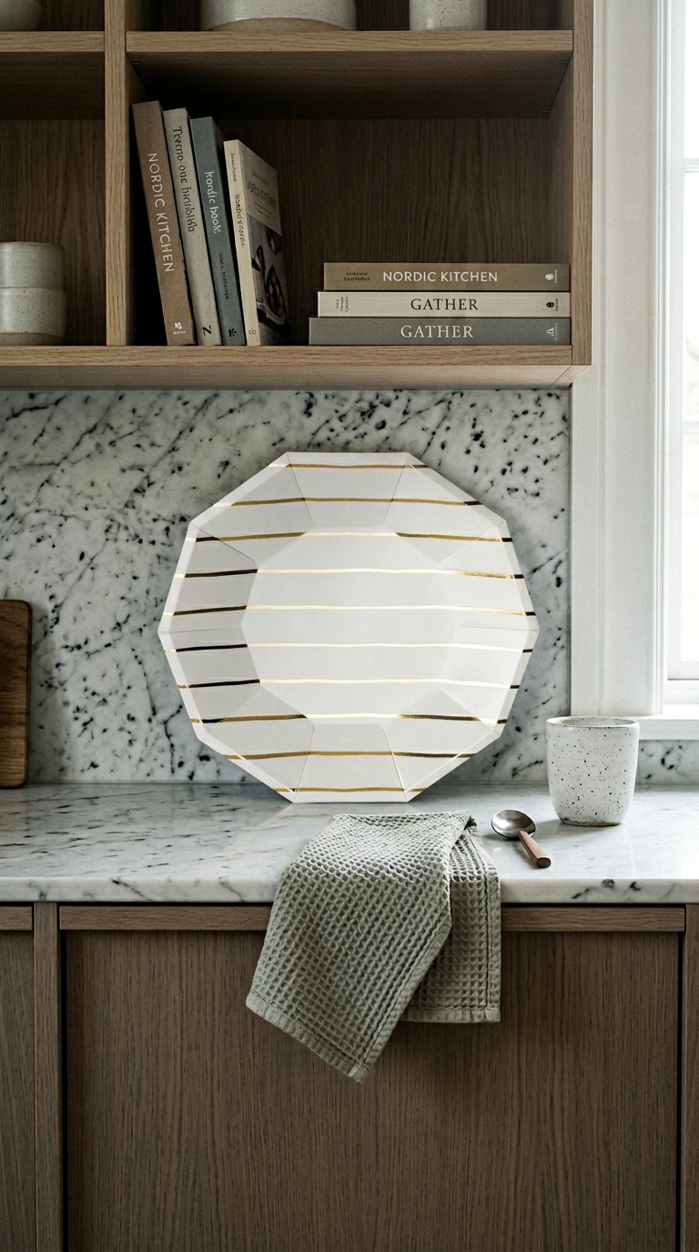 AI product shot of Gold Striped Dessert Plates