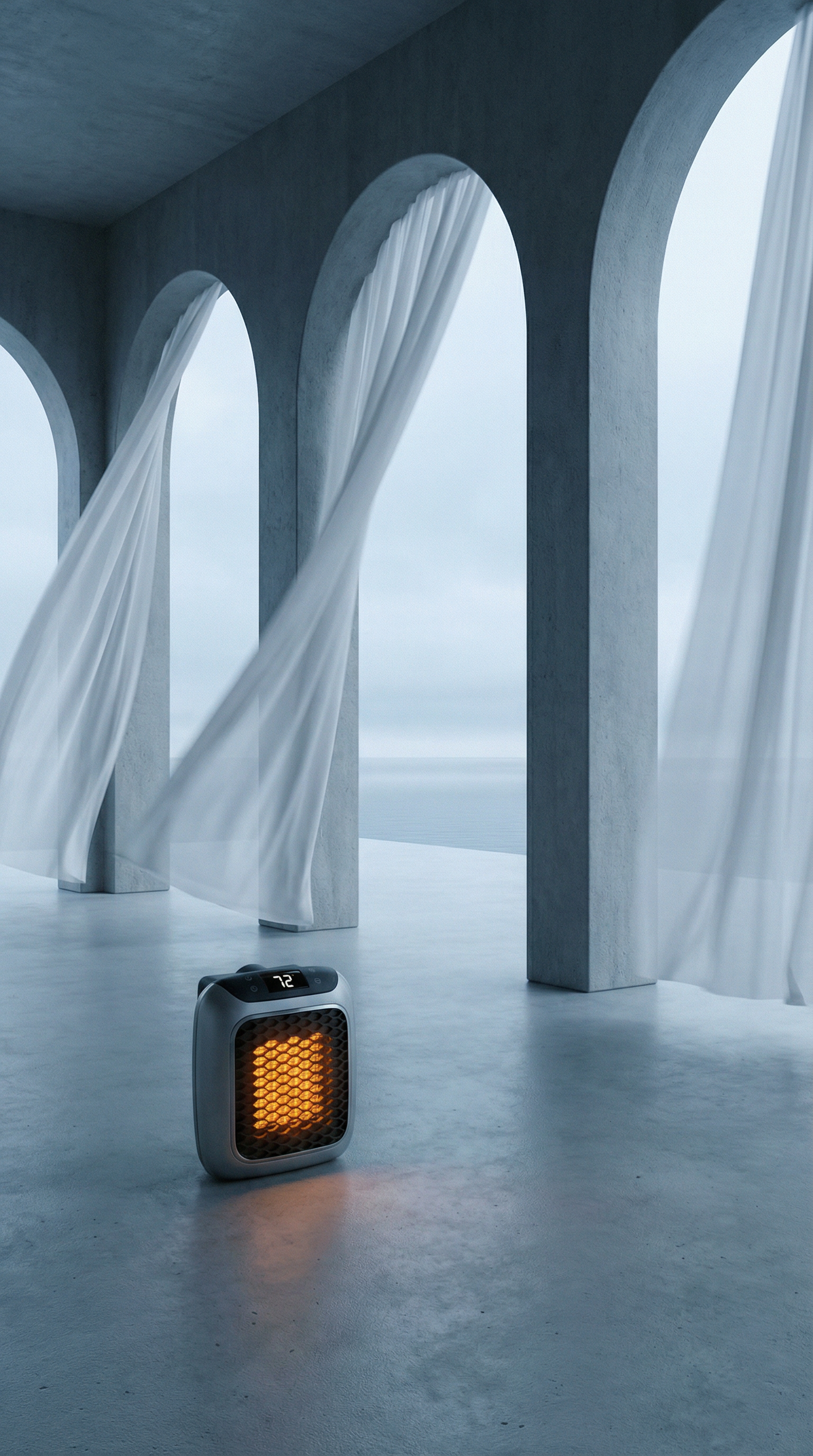 AI product shot of Ontel Handy Heater Turbo Wall Outlet Plug In Heater – Portable Indoor Ceramic Space Heater w/Adjustable Thermostat, 12-Hour Timer, Auto Shut Off, Quiet – Plug In Wall for Office, Bedroom, Camping